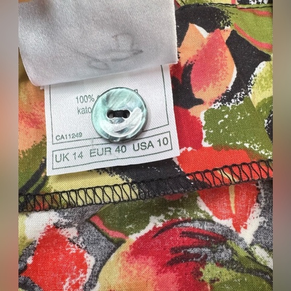 Laura Ashley 100% Cotton Fruity Pattern Drop Waist Button Down Dress Size 10 - Picture 8 of 9